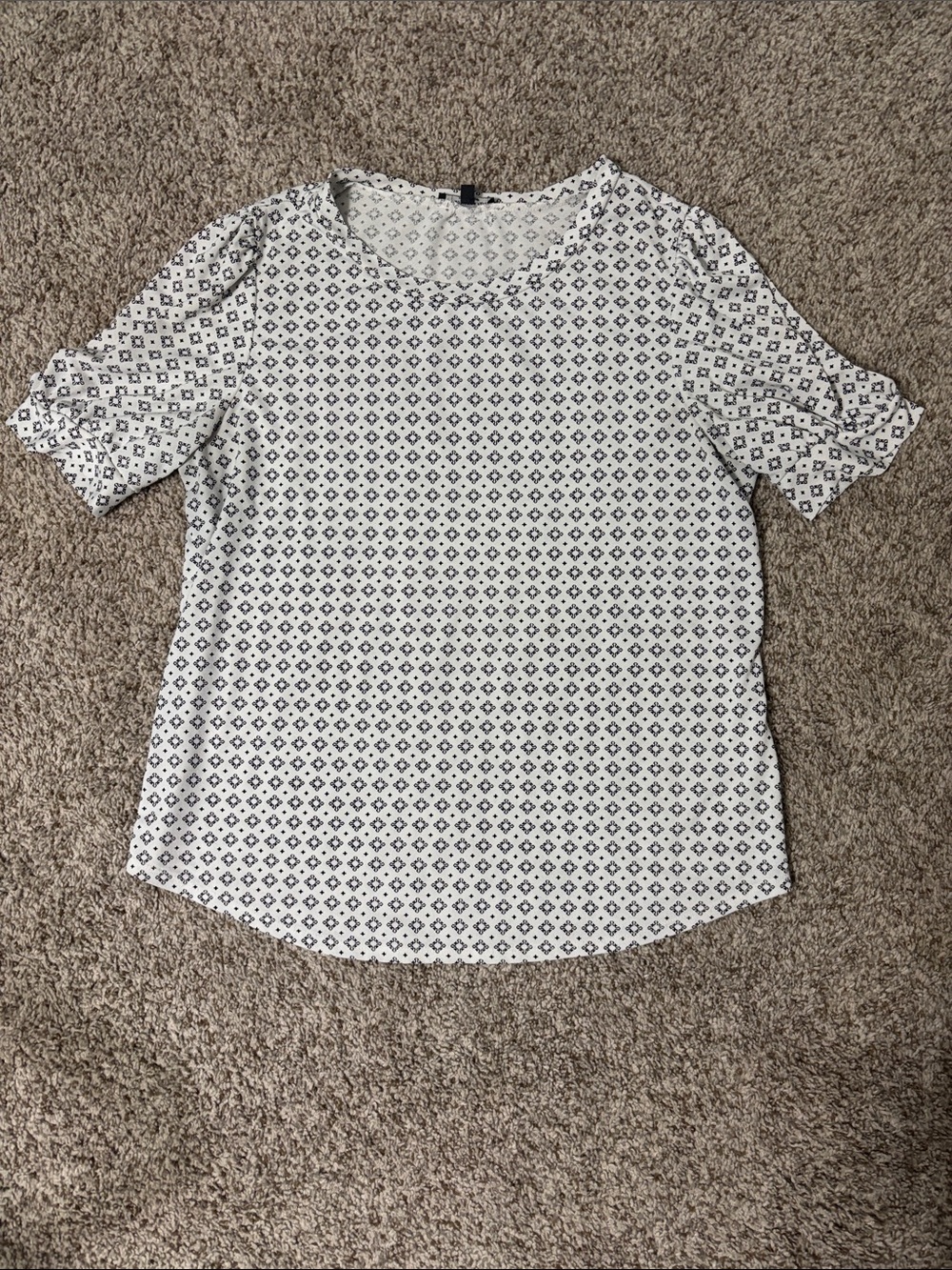 Adrianna Papell White Blouse with Navy Geometric Print